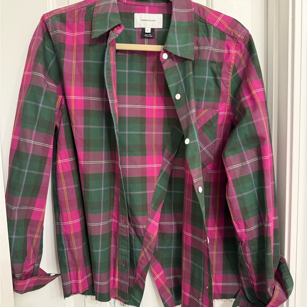 Current/Elliott Green and Pink Plaid Shirt